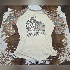 Happy Fall Y'all Cream and Multicolor Raglan Top